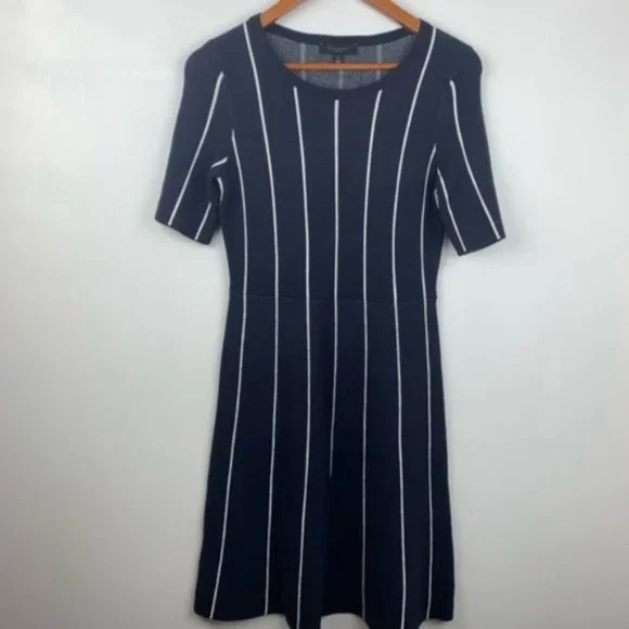 Ann Taylor Blue Pinstripe Flare Sweater Dress - Picture 3 of 7